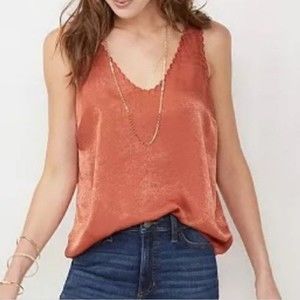 Lauren Conrad Burnt Orange Scalloped Hem Boho Chic Event Satin Tank Top XXL